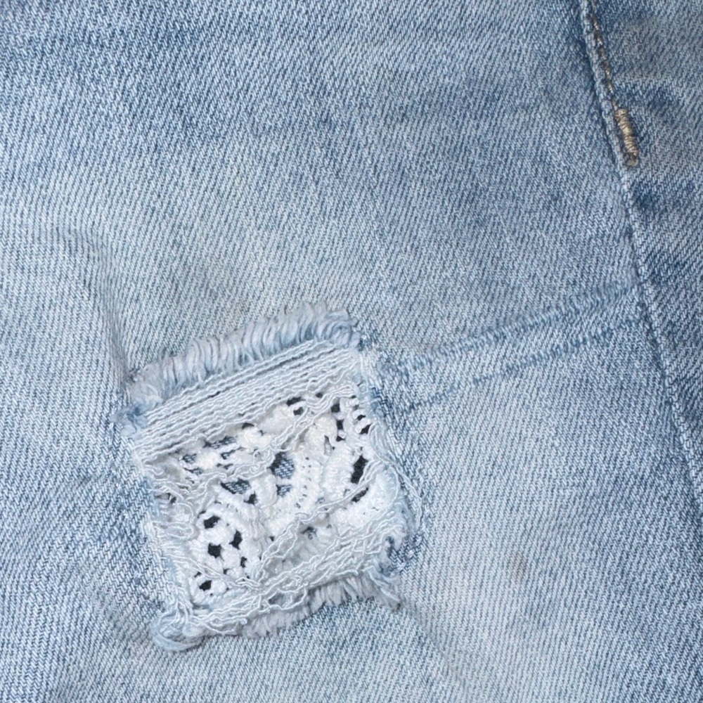 SO Light Blue Distressed Denim Shorts with Lace Insets - Picture 5 of 6